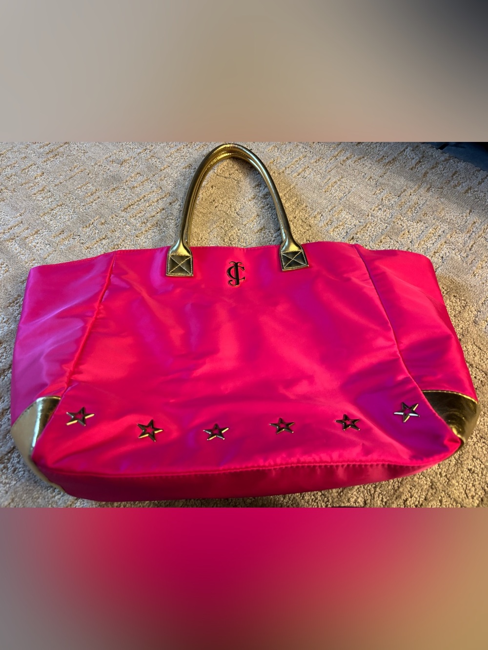 Juicy Couture Pink and Gold Star Nylon Tote Bag